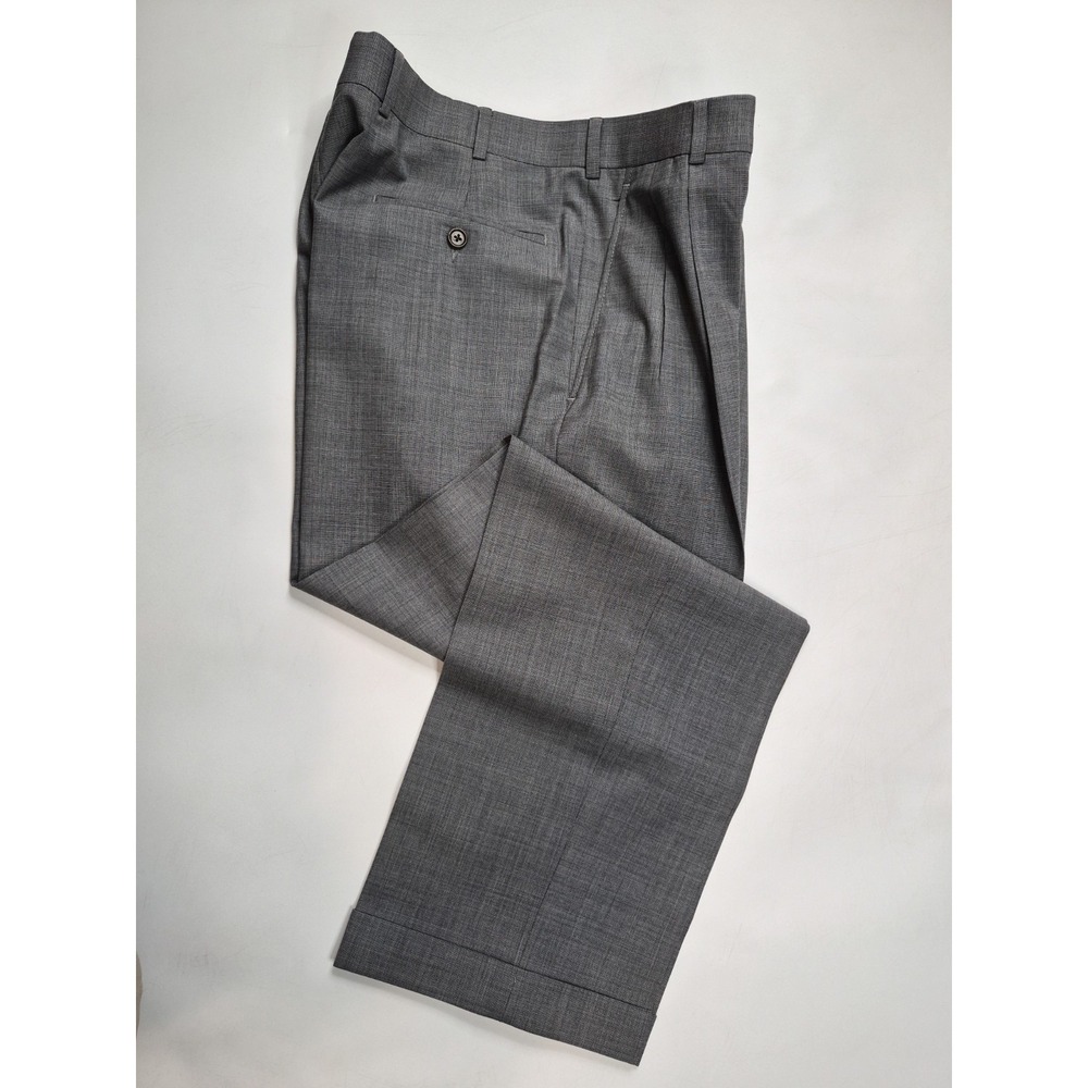 Brooks Brothers 346 Mens 36x29 Pleated Wool Dress Pants Gray Stretch Cuffed